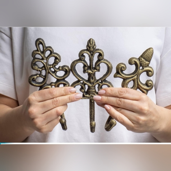 Set of 3 Shabby Chic Cast Iron Decorative Wall Mounted Hooks French Country Char - Picture 3 of 5